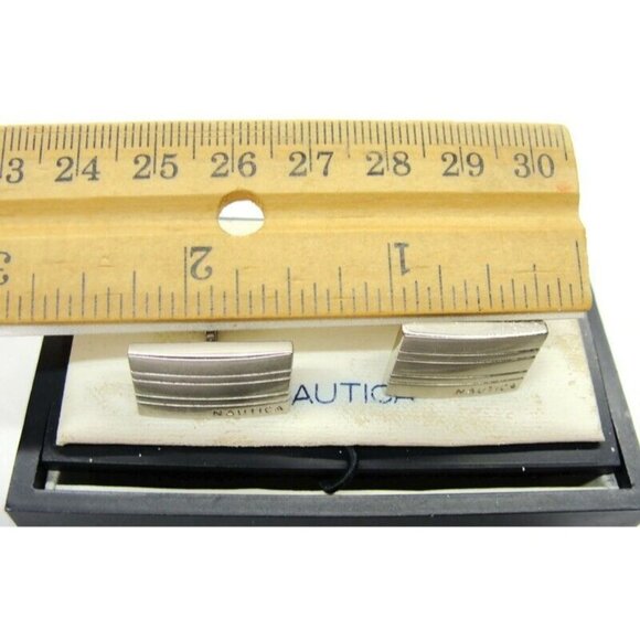 Nautica Rectangular Cufflinks Silver Tone Tux Shirt Dress Suit Vintage IOB - Picture 9 of 9
